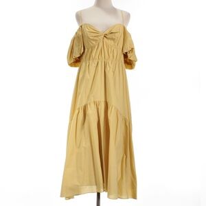 Vince Off the Shoulder Puff Sleeve Dress Size 2 in Solid Yellow Cotton